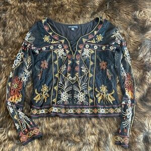 American Eagle Outfitters Black Floral Embroidered Blouse